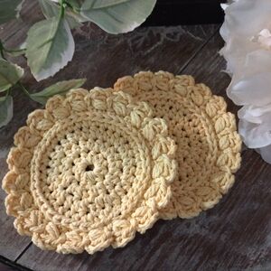 Handcrafted Farmhouse Style Crochet Coasters - Set of 2 in Yellow